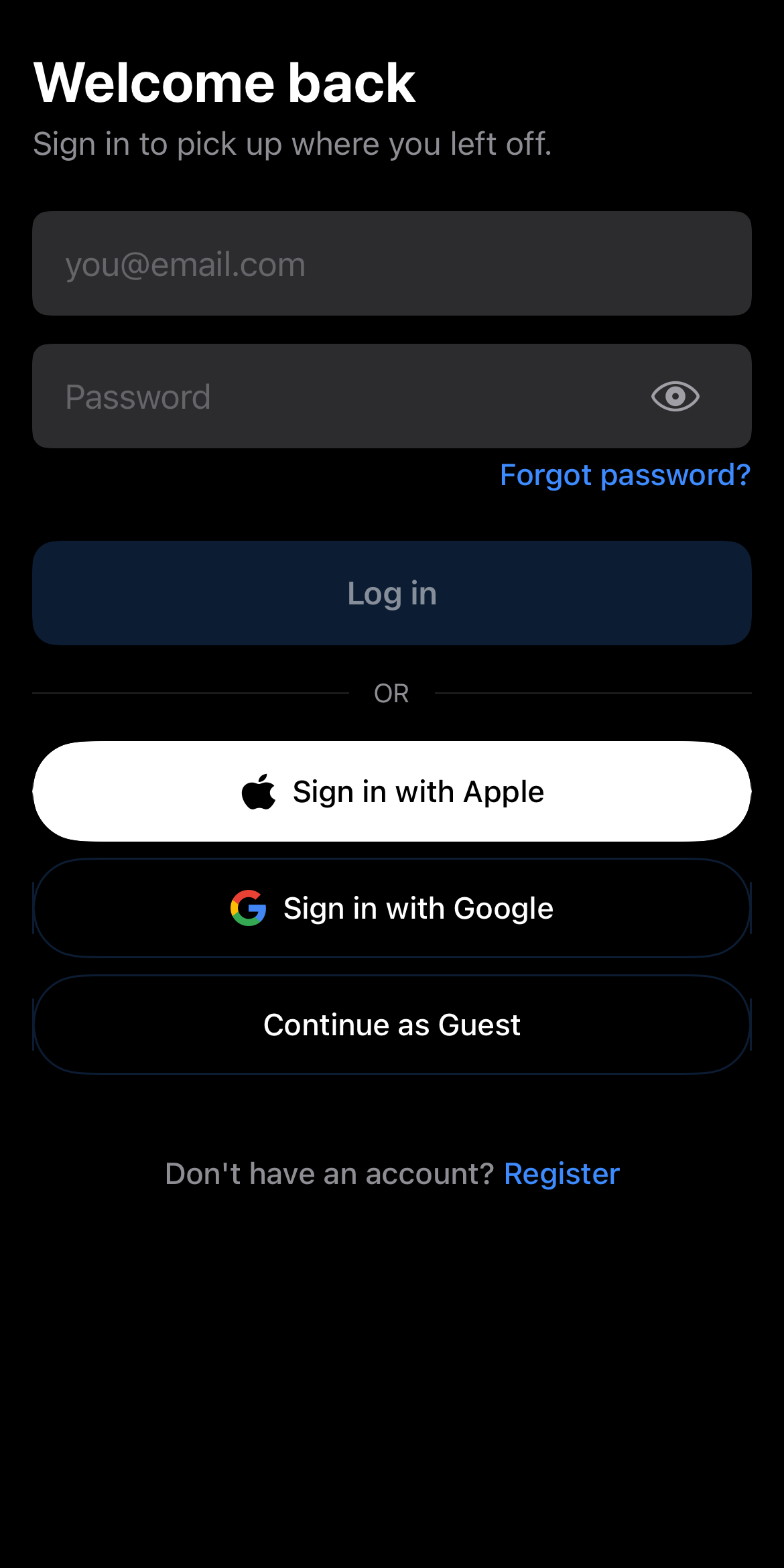 Auth — iOS screenshot 1