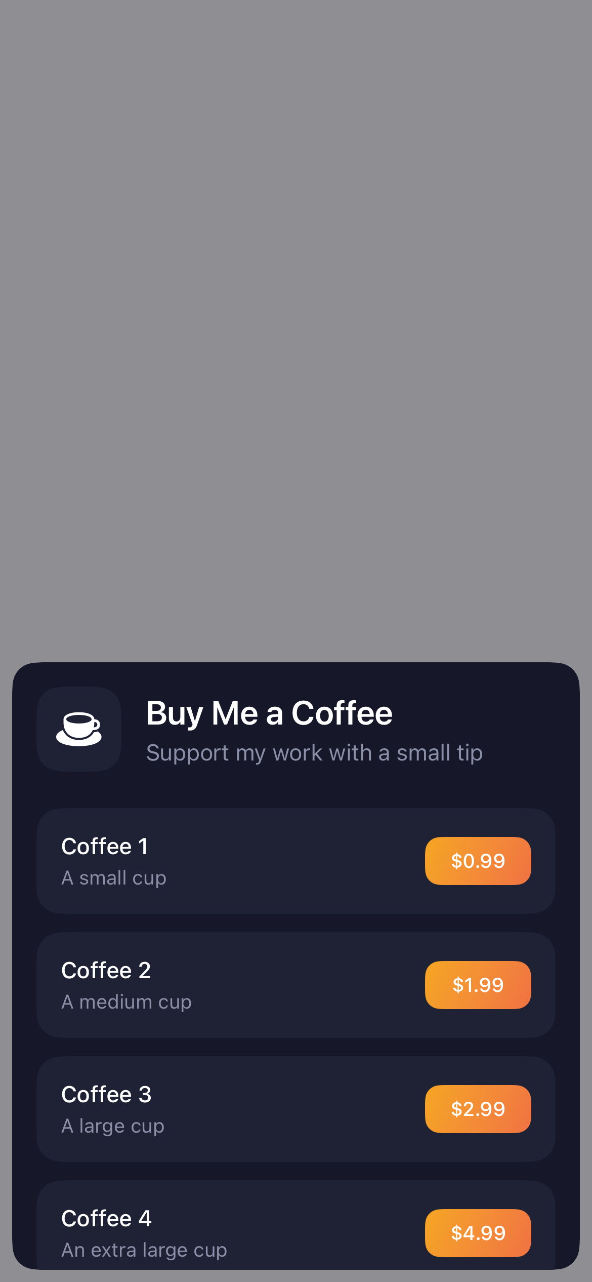 Buy Me Coffee — iOS screenshot 1